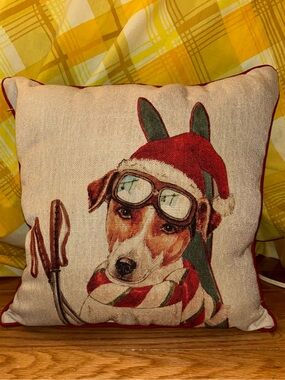 Jack Russel Terrier in Ski Gear Throw Pillow